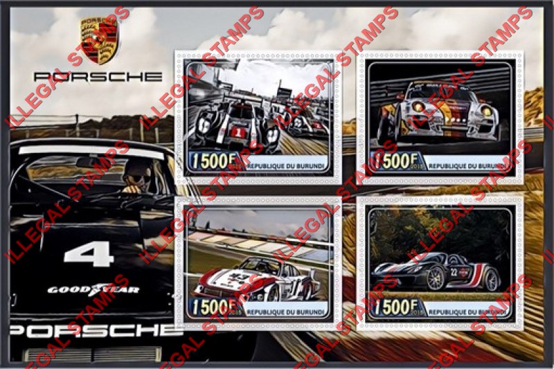 Burundi 2015 Porsche Cars Counterfeit Illegal Stamp Souvenir Sheet of 4