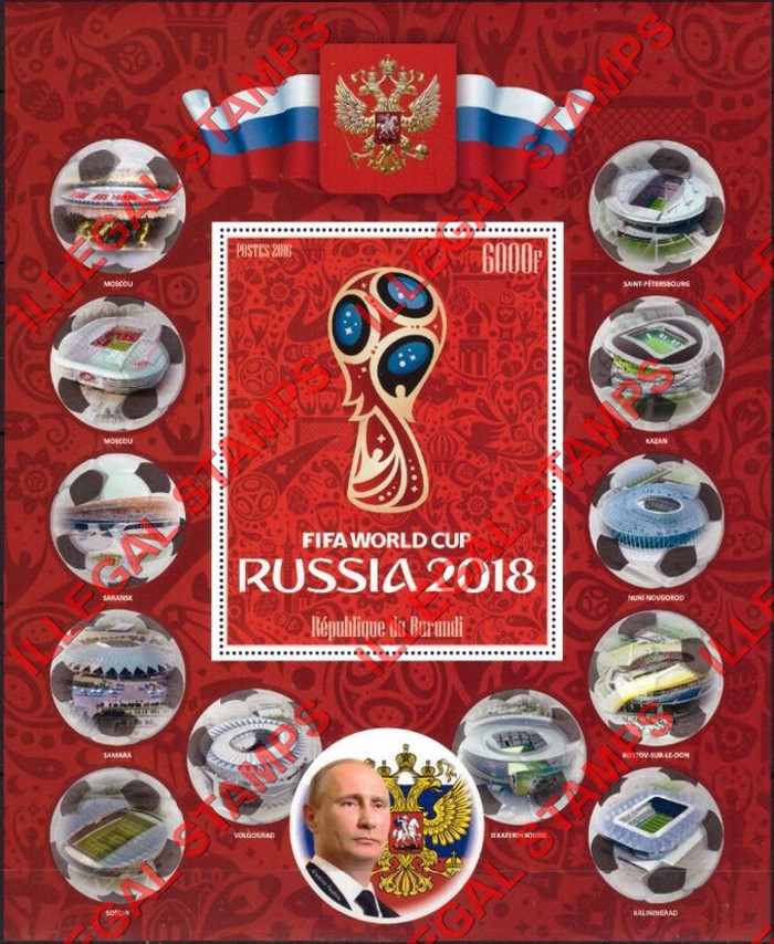 Burundi 2016 FIFA World Cup Soccer in 2018 Counterfeit Illegal Stamp Souvenir Sheet of 1