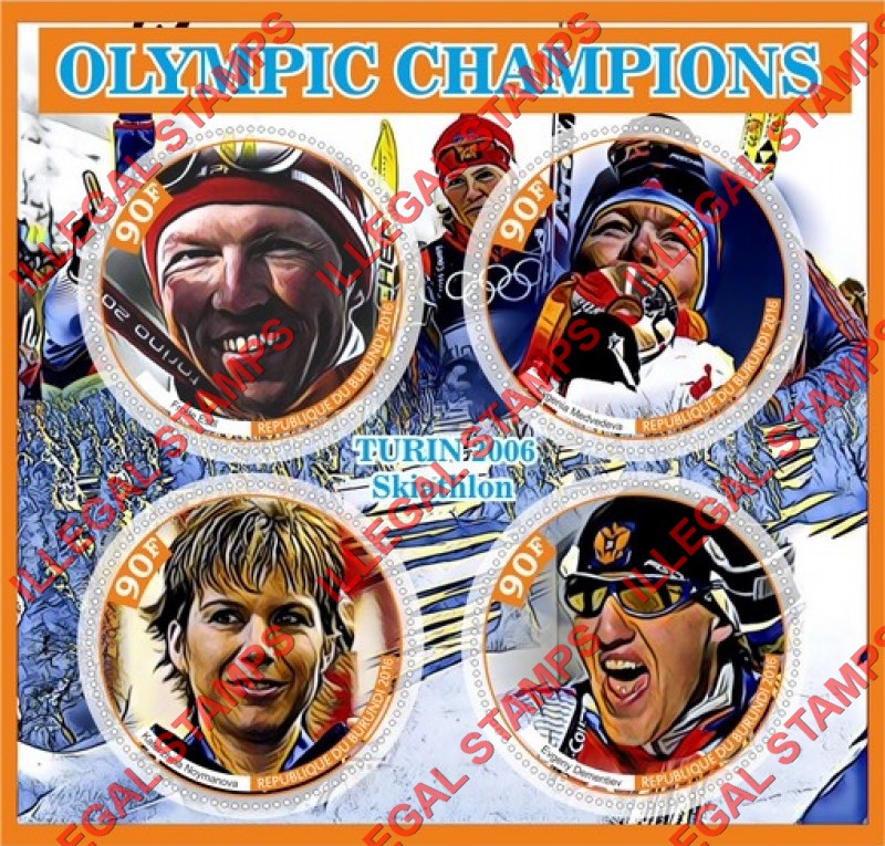 Burundi 2016 Olympic Games in Turin in 2006 Skiathlon Champions Counterfeit Illegal Stamp Souvenir Sheet of 4