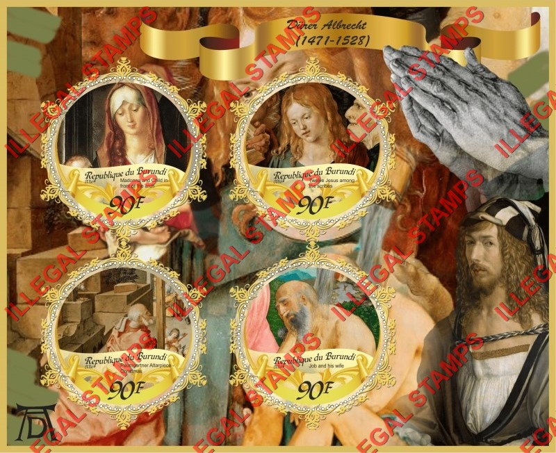 Burundi 2016 Paintings by Albrecht Durer Counterfeit Illegal Stamp Souvenir Sheets of 4 (Part 1)