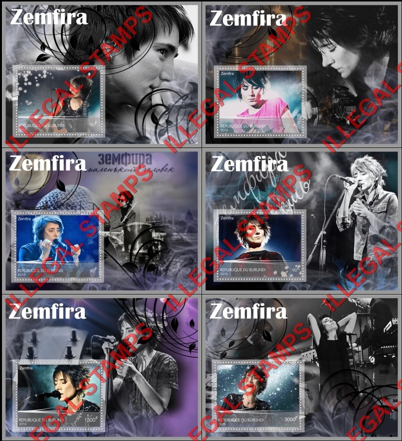 Burundi 2016 Zemfira Musician Singer Counterfeit Illegal Stamp Souvenir Sheets of 1