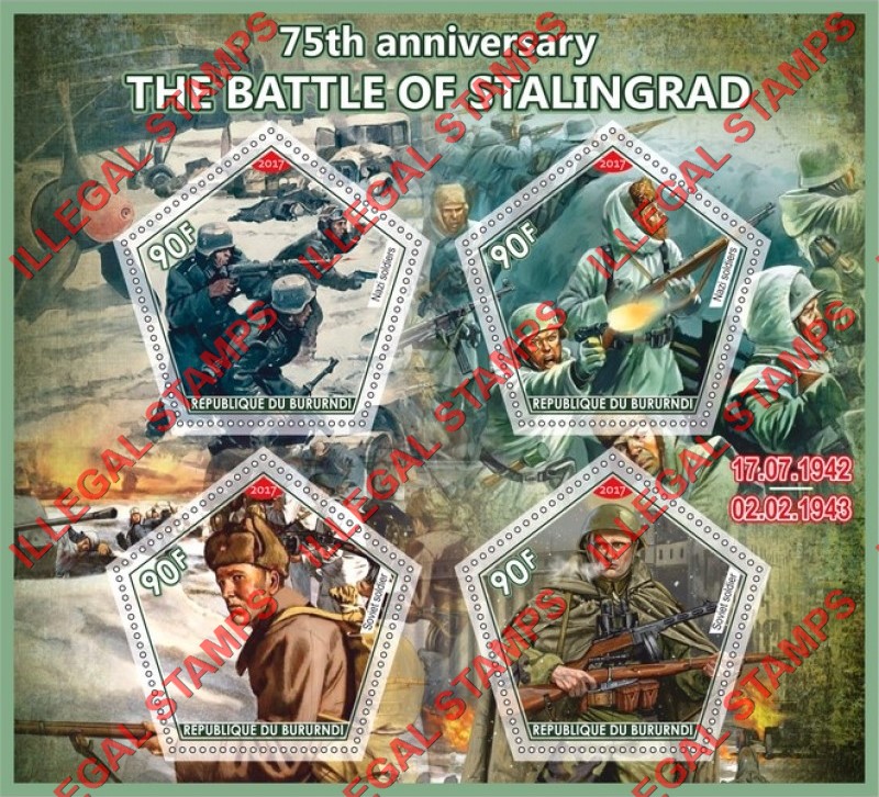 Burundi 2017 Battle of Stalingrad Counterfeit Illegal Stamp Souvenir Sheet of 4