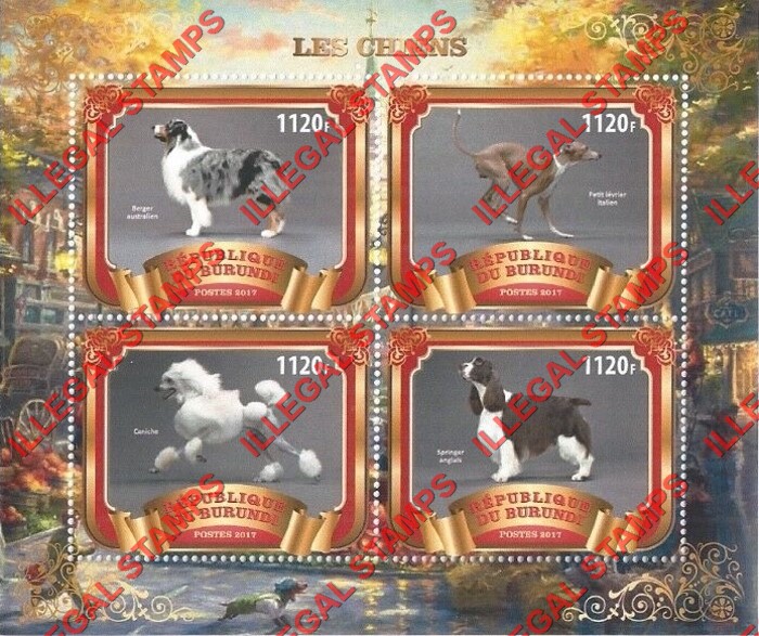 Burundi 2017 Dogs Counterfeit Illegal Stamp Souvenir Sheet of 4 (Sheet 1)