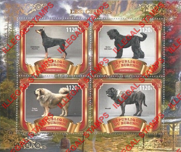 Burundi 2017 Dogs Counterfeit Illegal Stamp Souvenir Sheet of 4 (Sheet 3)