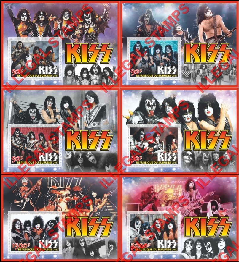 Burundi 2017 KISS Rock band Counterfeit Illegal Stamp Souvenir Sheets of 1