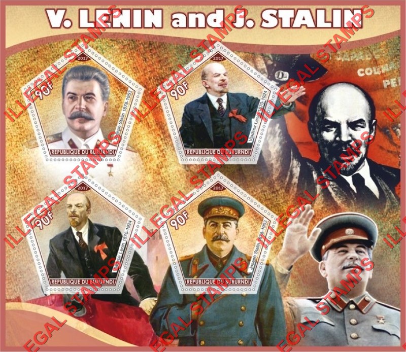 Burundi 2017 Lenin and Stalin Counterfeit Illegal Stamp Souvenir Sheet of 4