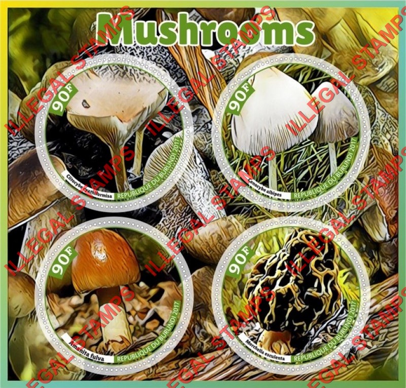 Burundi 2017 Mushrooms Counterfeit Illegal Stamp Souvenir Sheet of 4