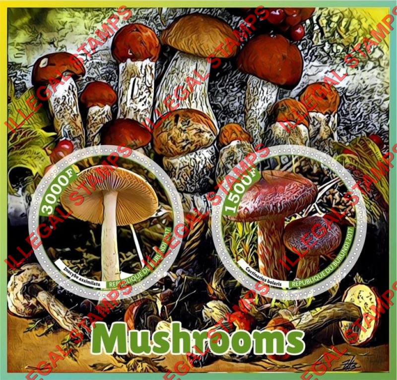 Burundi 2017 Mushrooms Counterfeit Illegal Stamp Souvenir Sheet of 2