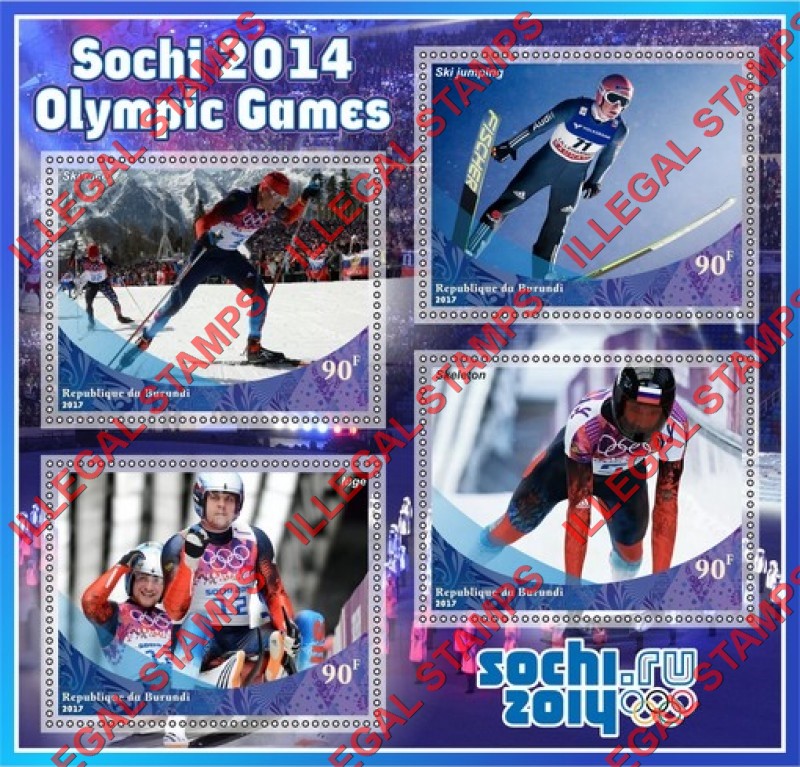 Burundi 2017 Olympic Games in Sochi in 2014 Counterfeit Illegal Stamp Souvenir Sheet of 4