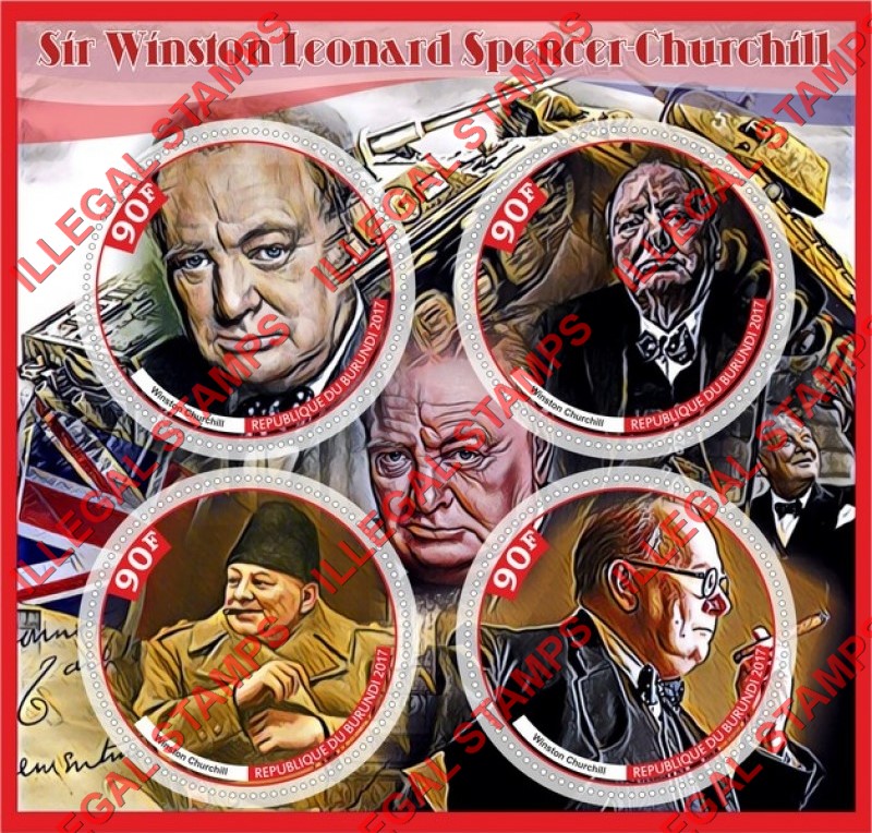 Burundi 2017 Winston Churchill Counterfeit Illegal Stamp Souvenir Sheet of 4