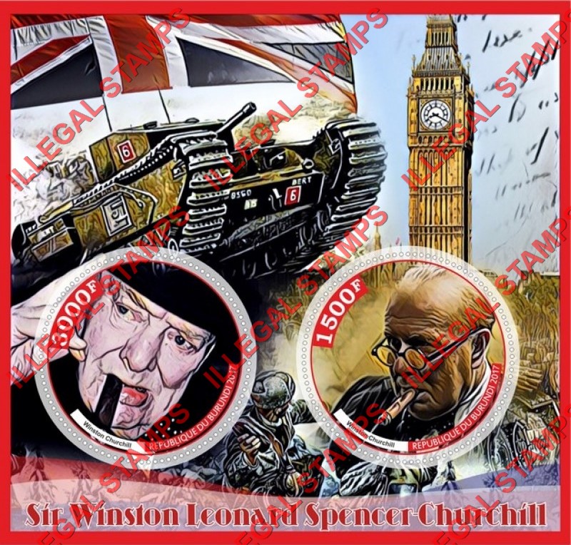 Burundi 2017 Winston Churchill Counterfeit Illegal Stamp Souvenir Sheet of 2