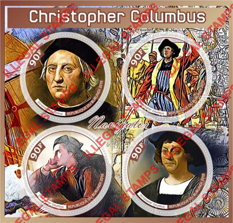 Burundi 2018 Christopher Columbus (different) Counterfeit Illegal Stamp Souvenir Sheet of 4