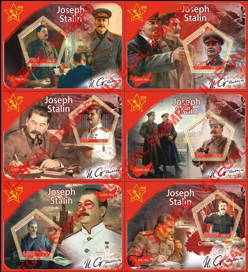 Burundi 2018 Joseph Stalin Counterfeit Illegal Stamp Souvenir Sheets of 1