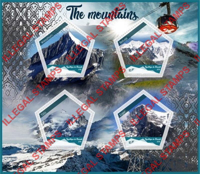 Burundi 2018 Mountains Counterfeit Illegal Stamp Souvenir Sheet of 4