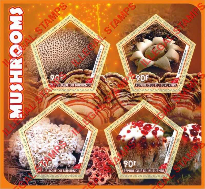 Burundi 2018 Mushrooms (different) Counterfeit Illegal Stamp Souvenir Sheet of 4