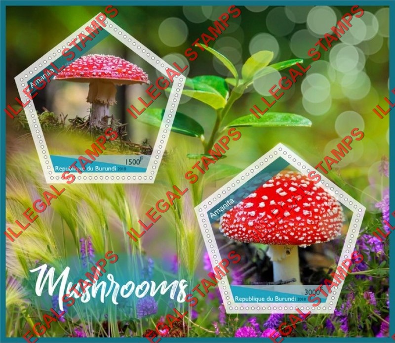 Burundi 2018 Mushrooms Counterfeit Illegal Stamp Souvenir Sheet of 2