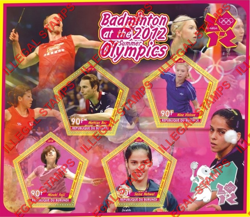 Burundi 2018 Olympic Games in London in 2012 Badminton Players Counterfeit Illegal Stamp Souvenir Sheet of 4