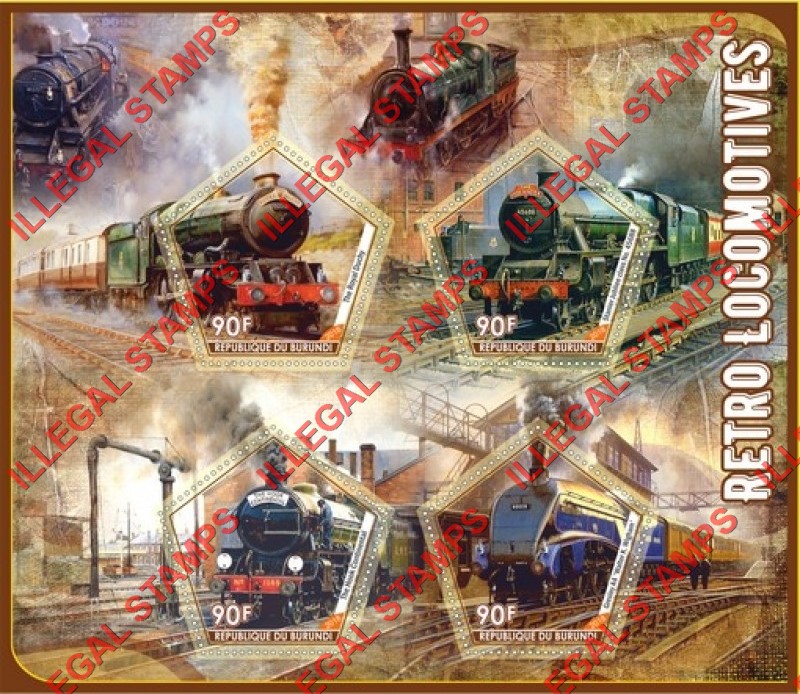 Burundi 2018 Retro Locomotives Counterfeit Illegal Stamp Souvenir Sheet of 4