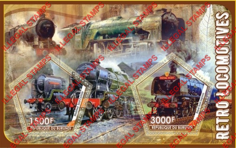 Burundi 2018 Retro Locomotives Counterfeit Illegal Stamp Souvenir Sheet of 2