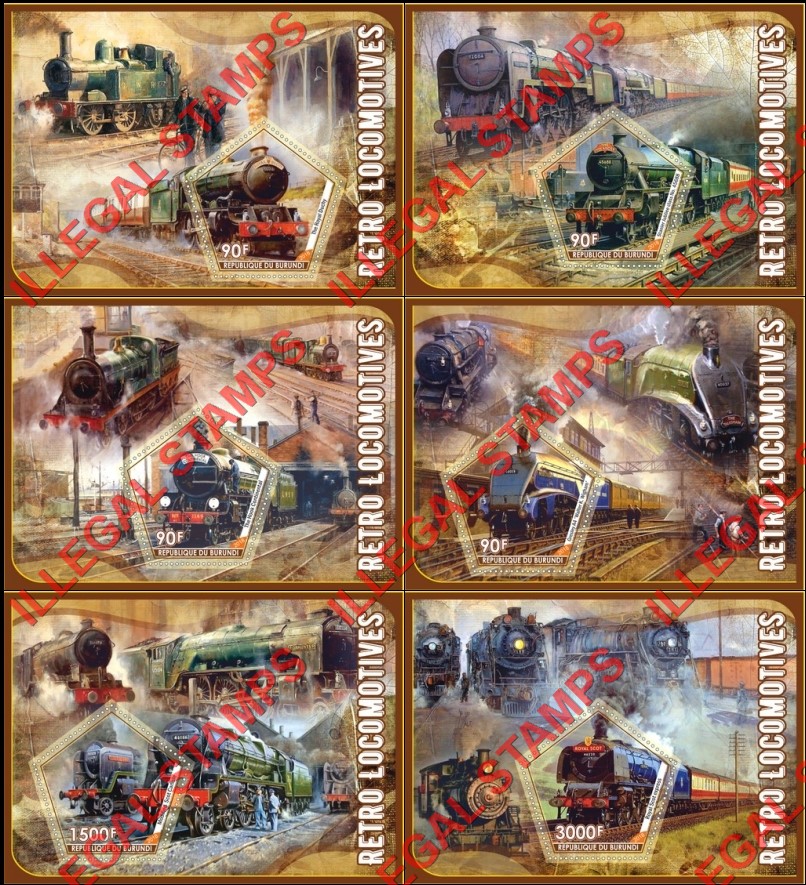 Burundi 2018 Retro Locomotives Counterfeit Illegal Stamp Souvenir Sheets of 1