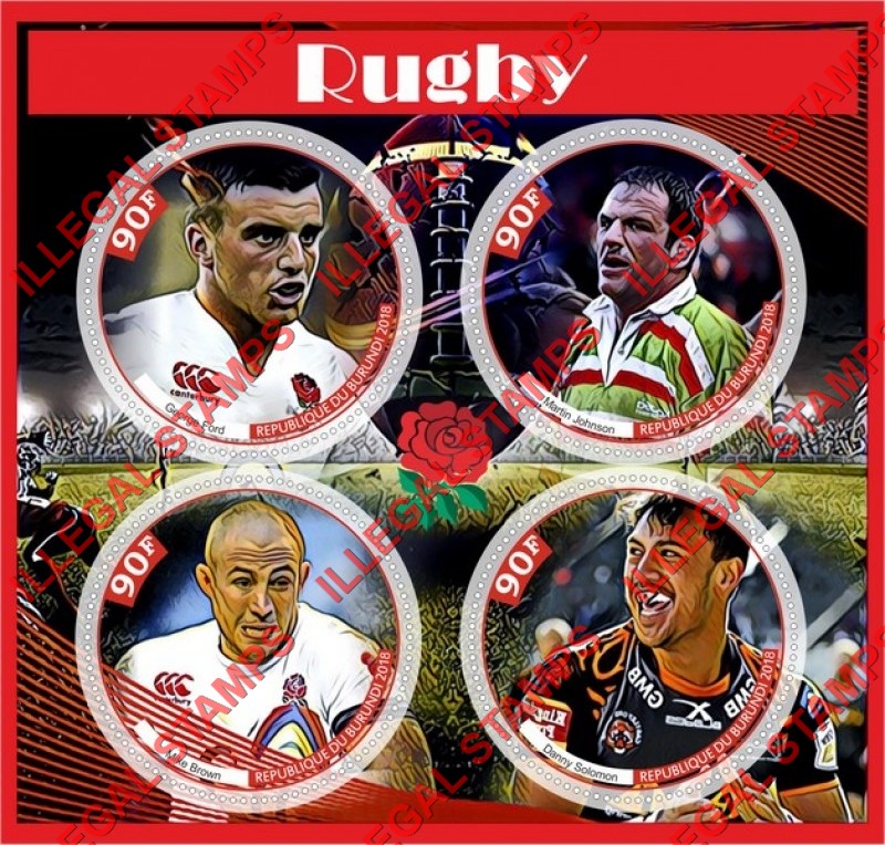 Burundi 2018 Rugby Players Counterfeit Illegal Stamp Souvenir Sheet of 4