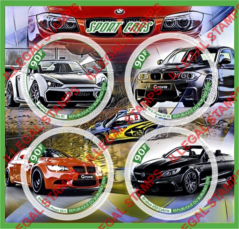 Burundi 2018 Sport Cars Counterfeit Illegal Stamp Souvenir Sheet of 4