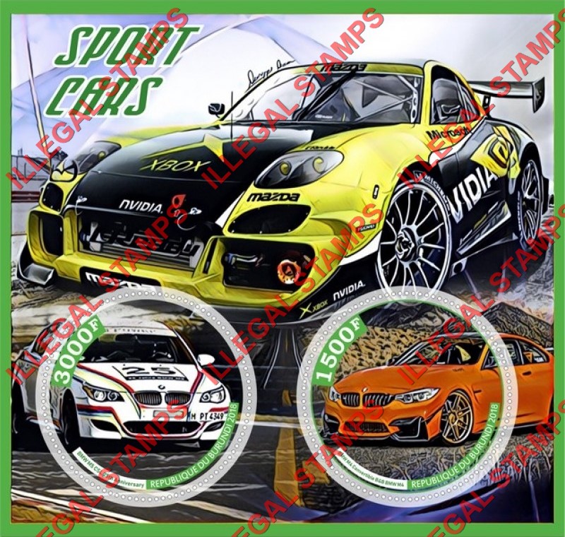 Burundi 2018 Sport Cars Counterfeit Illegal Stamp Souvenir Sheet of 2