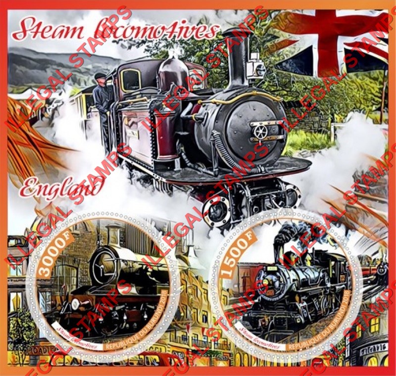 Burundi 2018 Steam Locomotives Counterfeit Illegal Stamp Souvenir Sheet of 2