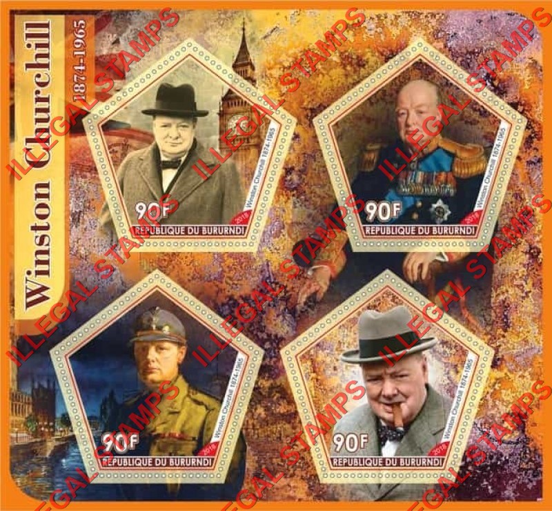 Burundi 2018 Winston Churchill Counterfeit Illegal Stamp Souvenir Sheet of 4