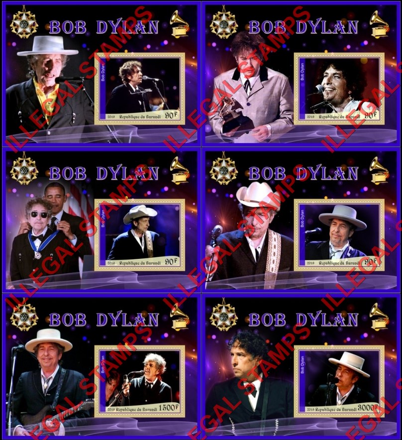 Burundi 2019 Bob Dylan Counterfeit Illegal Stamp Souvenir Sheets of 1