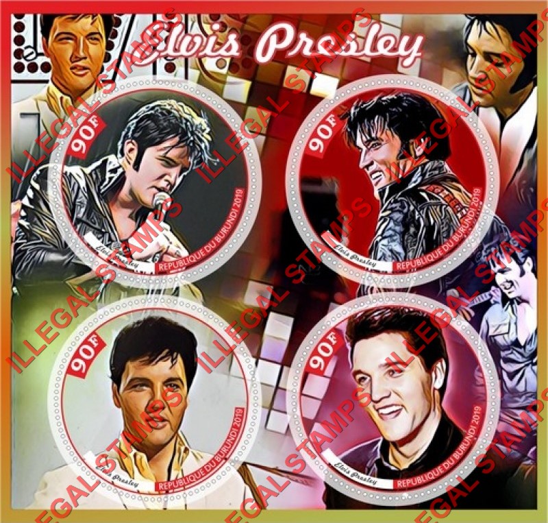 Burundi 2019 Elvis Presley Counterfeit Illegal Stamp Souvenir Sheet of 4