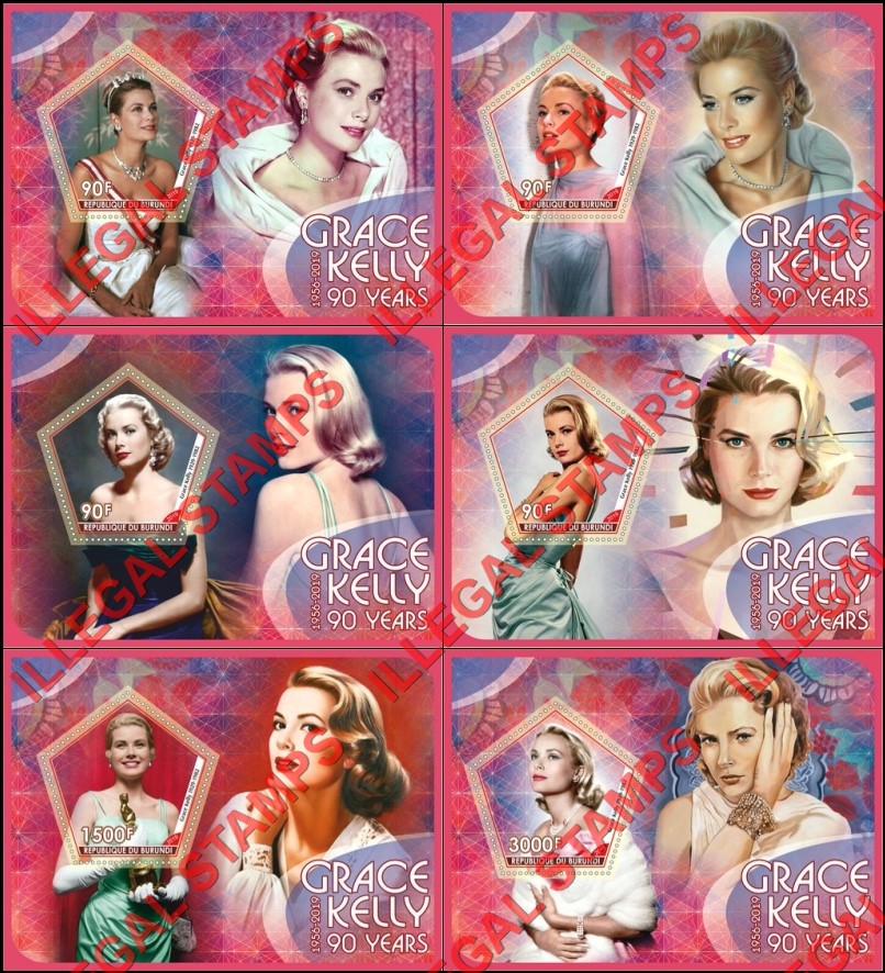 Burundi 2019 Grace Kelly Counterfeit Illegal Stamp Souvenir Sheets of 1