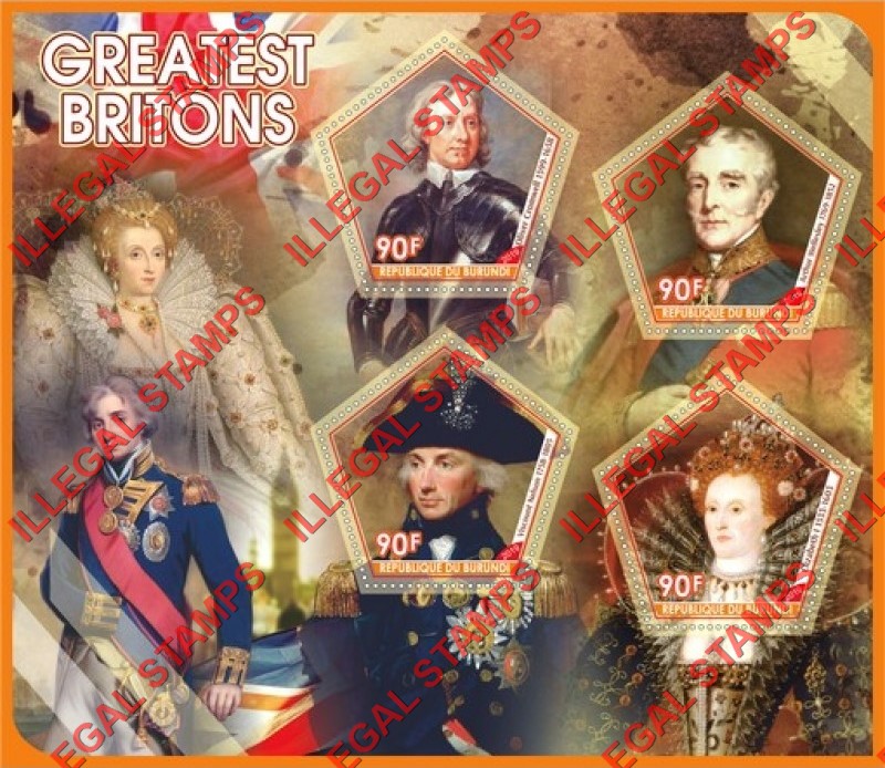 Burundi 2019 Greatest Britons Counterfeit Illegal Stamp Souvenir Sheet of 4