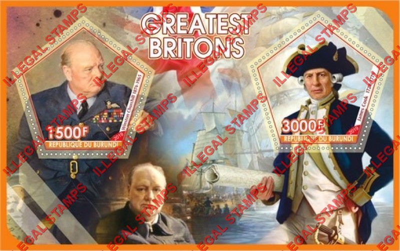 Burundi 2019 Greatest Britons Counterfeit Illegal Stamp Souvenir Sheet of 2