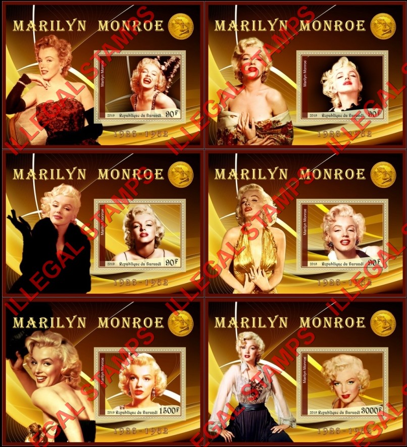 Burundi 2019 Marilyn Monroe Counterfeit Illegal Stamp Souvenir Sheets of 1