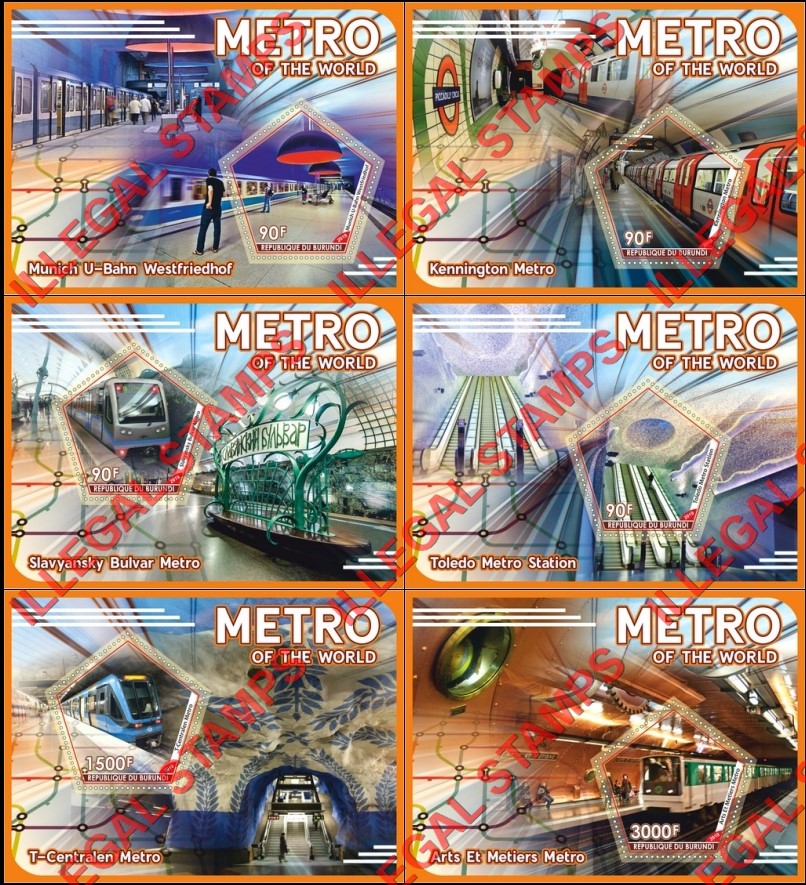 Burundi 2019 Metro of the World Counterfeit Illegal Stamp Souvenir Sheets of 1