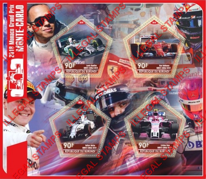 Burundi 2019 Monaco Grand Prix Monte-Carlo in 2018 Counterfeit Illegal Stamp Souvenir Sheet of 4