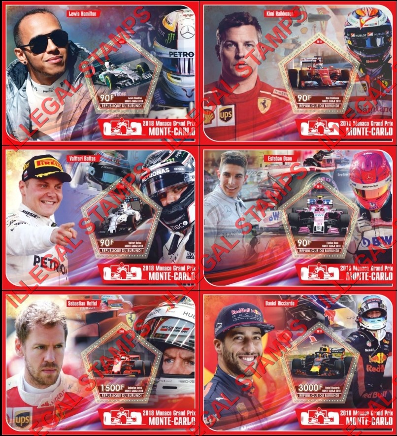 Burundi 2019 Monaco Grand Prix Monte-Carlo in 2018 Counterfeit Illegal Stamp Souvenir Sheets of 1