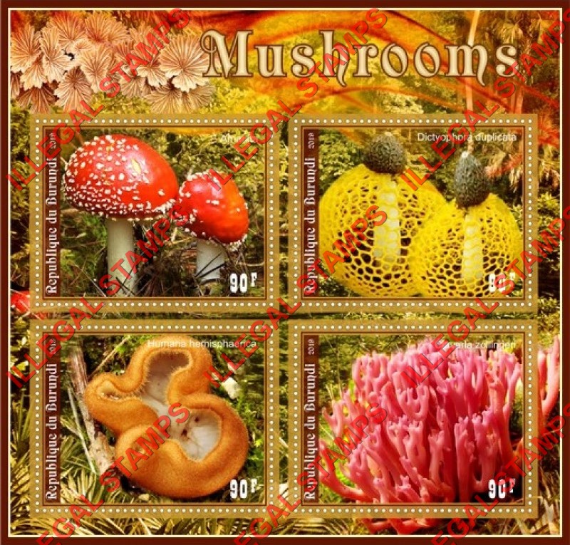 Burundi 2019 Mushrooms Counterfeit Illegal Stamp Souvenir Sheet of 4