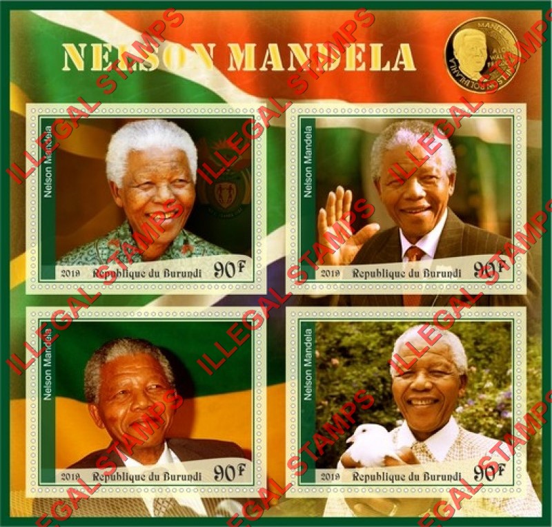 Burundi 2019 Nelson Mandela Counterfeit Illegal Stamp Souvenir Sheet of 4