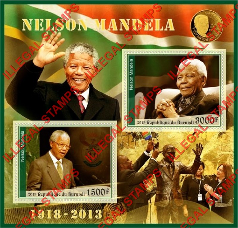 Burundi 2019 Nelson Mandela Counterfeit Illegal Stamp Souvenir Sheet of 2