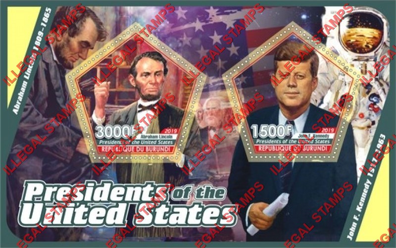 Burundi 2019 Presidents of the United States Counterfeit Illegal Stamp Souvenir Sheet of 2