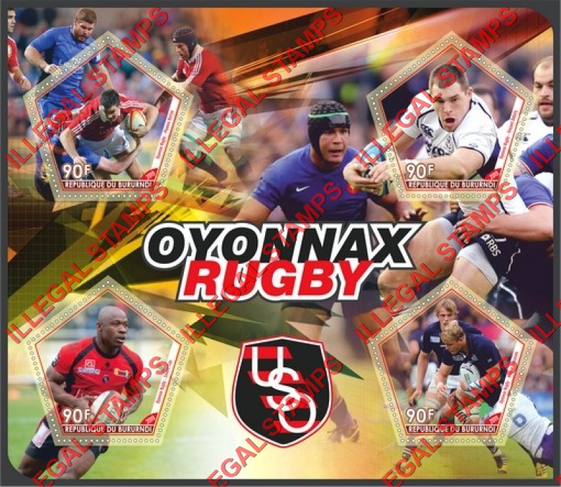 Burundi 2019 Rugby Players Oyonnax Counterfeit Illegal Stamp Souvenir Sheet of 4