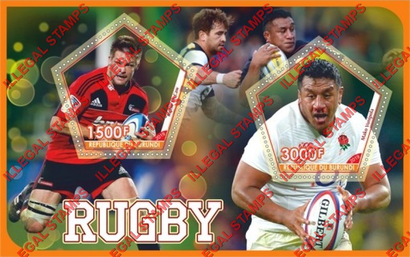 Burundi 2019 Rugby Players Counterfeit Illegal Stamp Souvenir Sheet of 2