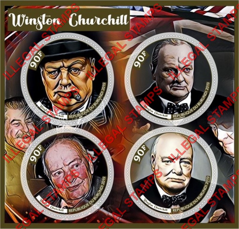 Burundi 2019 Winston Churchill (different) Counterfeit Illegal Stamp Souvenir Sheet of 4