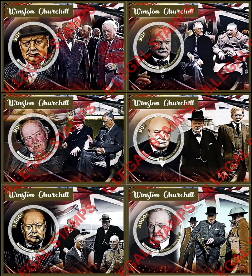 Burundi 2019 Winston Churchill (different) Counterfeit Illegal Stamp Souvenir Sheets of 1