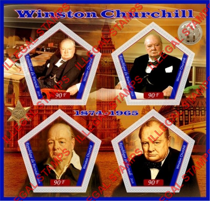 Burundi 2019 Winston Churchill Counterfeit Illegal Stamp Souvenir Sheet of 4