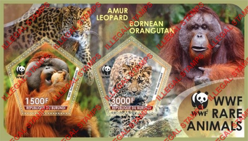 Burundi 2019 WWF World Wildlife Fund Rare Animals Counterfeit Illegal Stamp Souvenir Sheet of 2