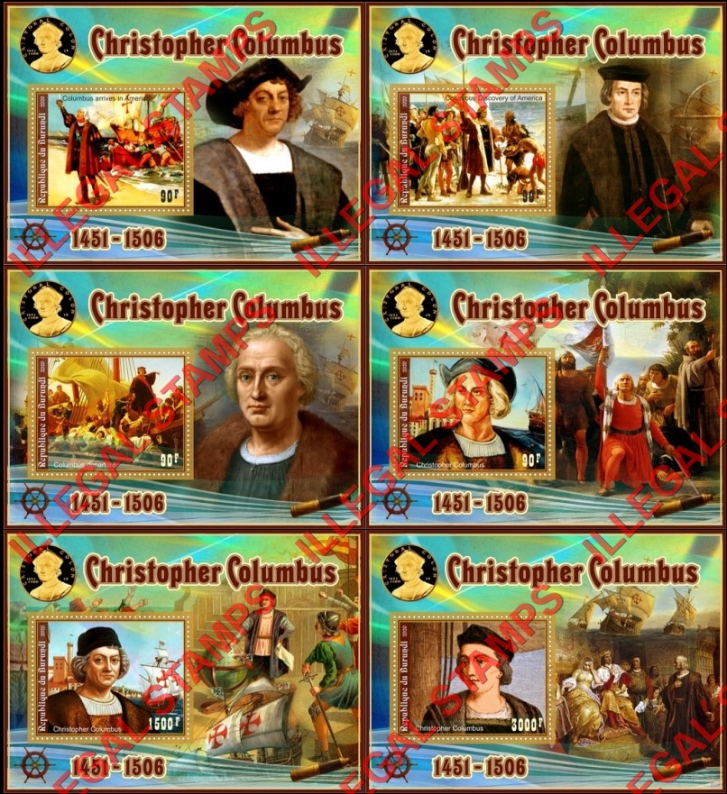 Burundi 2020 Christopher Columbus Counterfeit Illegal Stamp Souvenir Sheets of 1