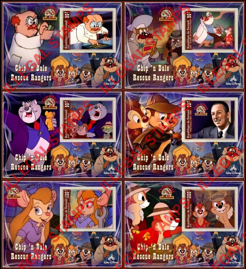 Burundi 2020 Disney Chip 'n Dale Rescue Rangers Counterfeit Illegal Stamp Souvenir Sheets of 1